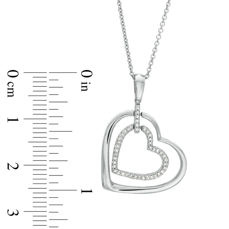 Main Image 2 of 1/10 CT. T.W. Diamond Double Heart Pendant in Sterling Silver