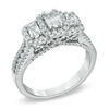 Thumbnail Image 2 of 1-1/2 CT. T.W. Certified Emerald-Cut Diamond Three Stone Frame Ring in 14K White Gold (I/I1)