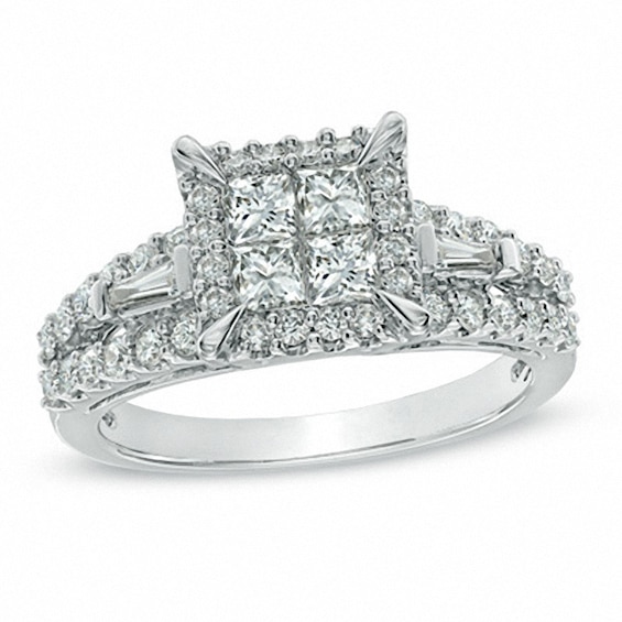1-1/5 CT. T.W. Quad Princess-Cut Diamond Engagement Ring in 14K White ...