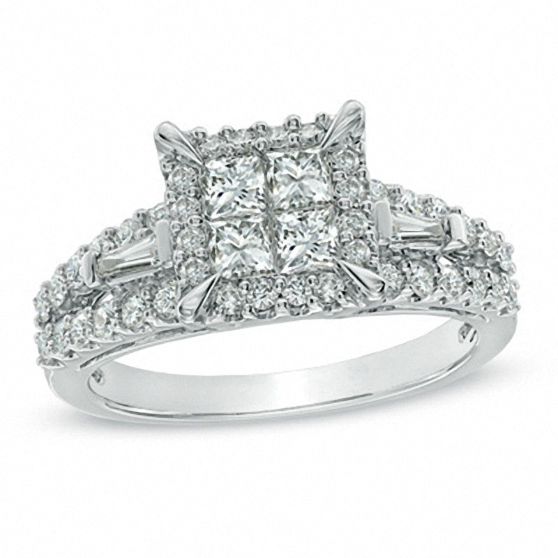 1-1/5 CT. T.W. Quad Princess-Cut Diamond Engagement Ring in 14K White Gold