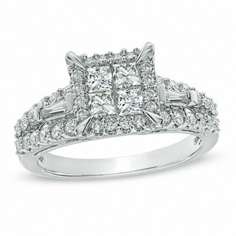 1-1/5 CT. T.W. Quad Princess-Cut Diamond Engagement Ring in 14K White Gold