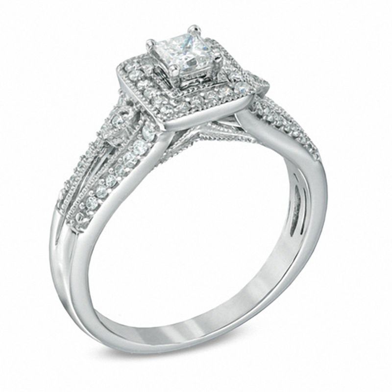 1/2 CT. T.W. Princess-Cut Diamond Vintage-Style Engagement Ring in 10K White Gold