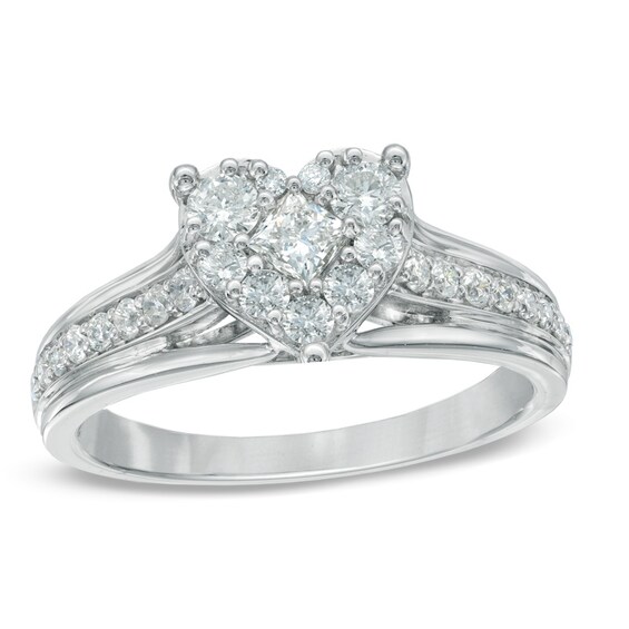 3/4 CT. T.w. Diamond Heart Cluster Ring in 10K White Gold