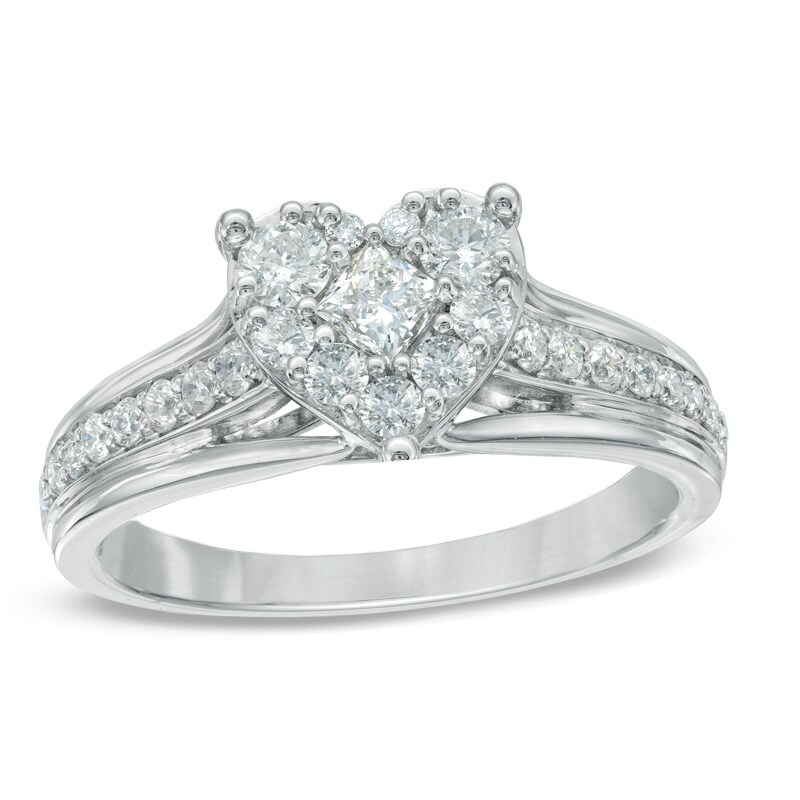 Main Image 1 of 3/4 CT. T.W. Diamond Heart Cluster Ring in 10K White Gold