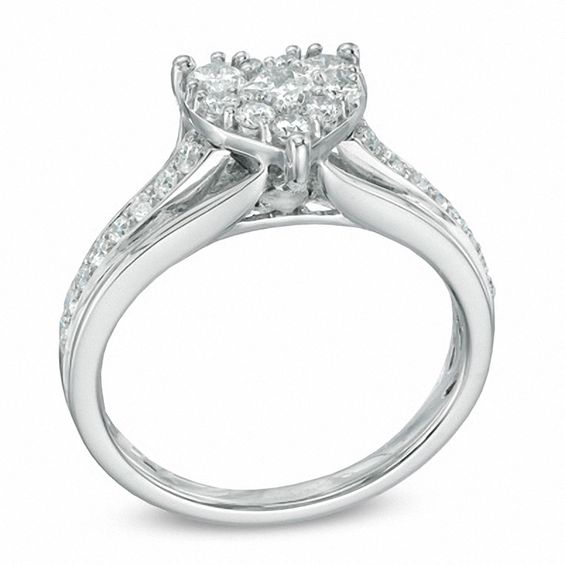 3/4 CT. T.w. Diamond Heart Cluster Ring in 10K White Gold