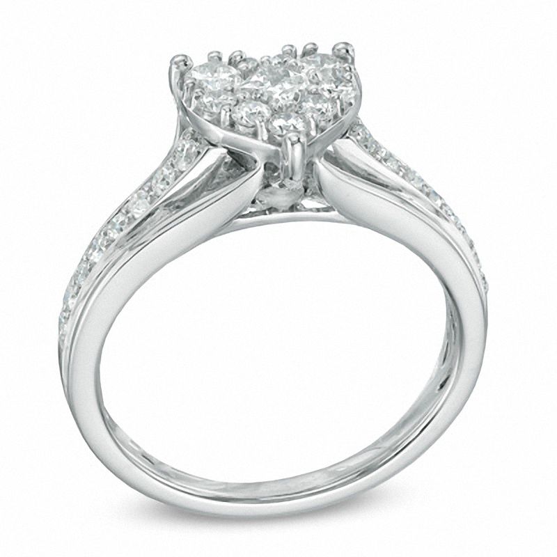 Main Image 2 of 3/4 CT. T.W. Diamond Heart Cluster Ring in 10K White Gold