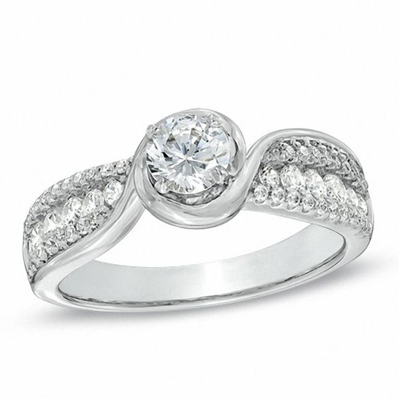1 CT. T.w. Diamond Bypass Engagement Ring in 14K White Gold
