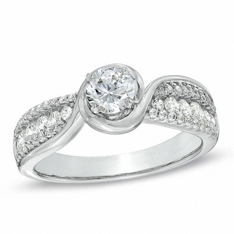 1 CT. T.W. Diamond Bypass Engagement Ring in 14K White Gold