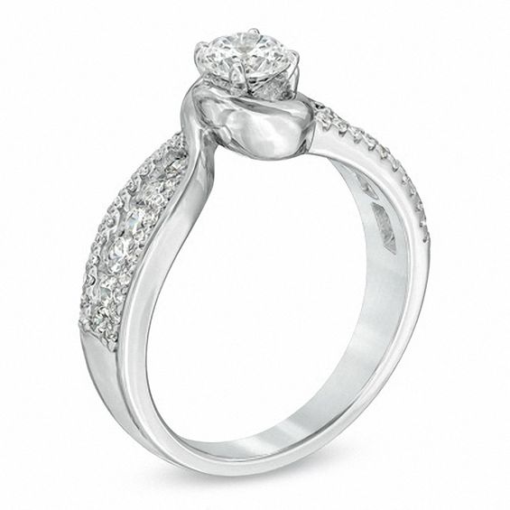 1 CT. T.w. Diamond Bypass Engagement Ring in 14K White Gold