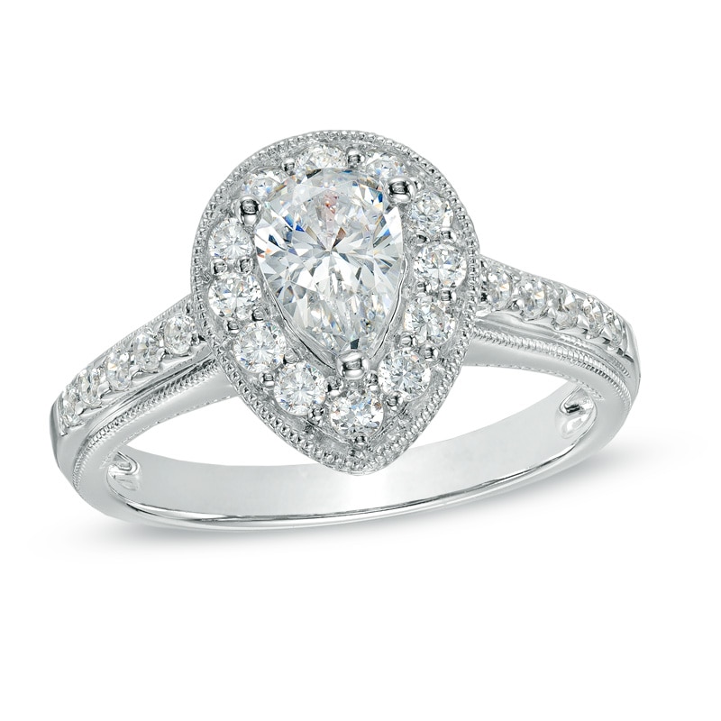 1-1/4 CT. T.W. Pear-Shaped Diamond Vintage-Style Engagement Ring in 14K White Gold