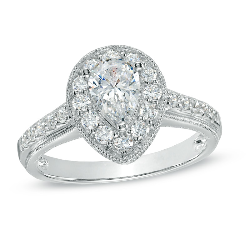 Main Image 1 of 1-1/4 CT. T.W. Pear-Shaped Diamond Vintage-Style Engagement Ring in 14K White Gold