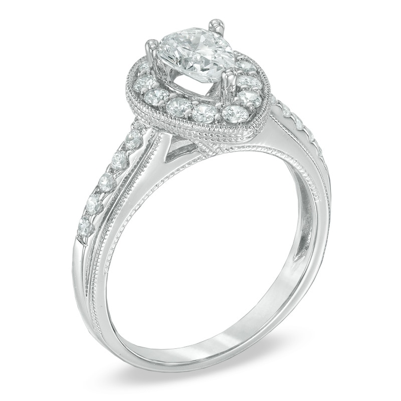 1-1/4 CT. T.W. Pear-Shaped Diamond Vintage-Style Engagement Ring in 14K White Gold