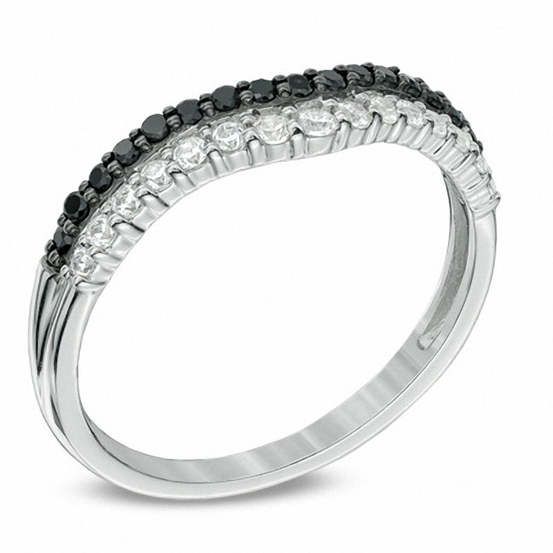 Main Image 2 of 3/8 CT. T.W. Enhanced Black and White Diamond Double Row Contour Wedding Band in 14K White Gold