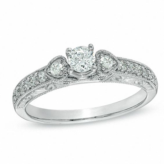 5/8 CT. T.w. Diamond Vintage-Style Bridal Set in 14K White Gold
