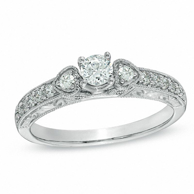 Main Image 1 of 5/8 CT. T.W. Diamond Vintage-Style Bridal Set in 14K White Gold