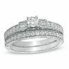 Thumbnail Image 1 of 5/8 CT. T.W. Diamond Three Stone Bridal Set in 14K White Gold