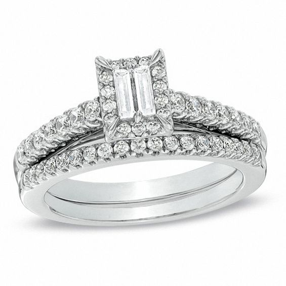 5/8 CT. T.w. Baguette Diamond Frame Bridal Set in 14K White Gold