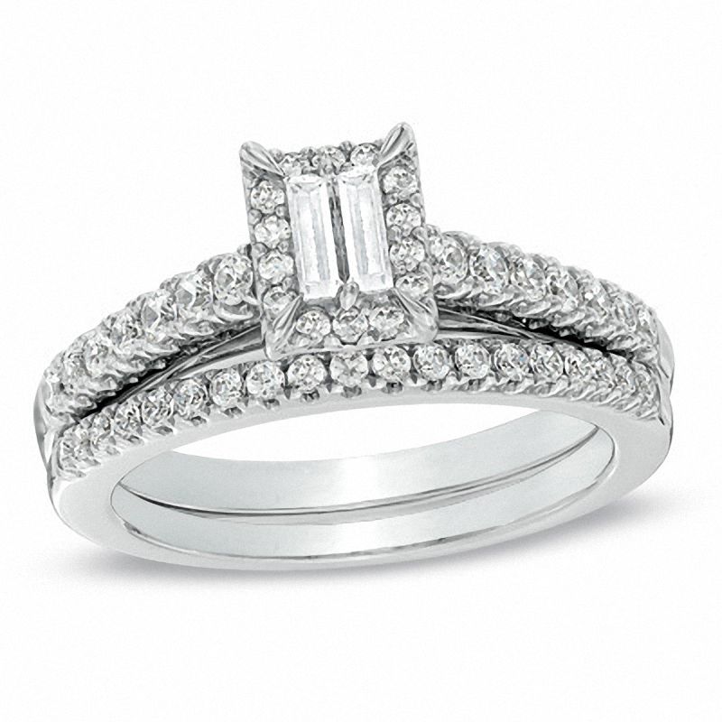 Main Image 1 of 5/8 CT. T.W. Baguette Diamond Frame Bridal Set in 14K White Gold