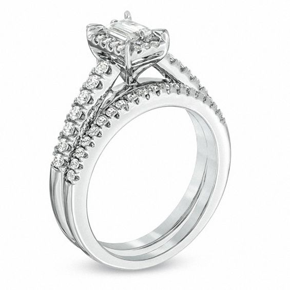 5/8 CT. T.w. Baguette Diamond Frame Bridal Set in 14K White Gold
