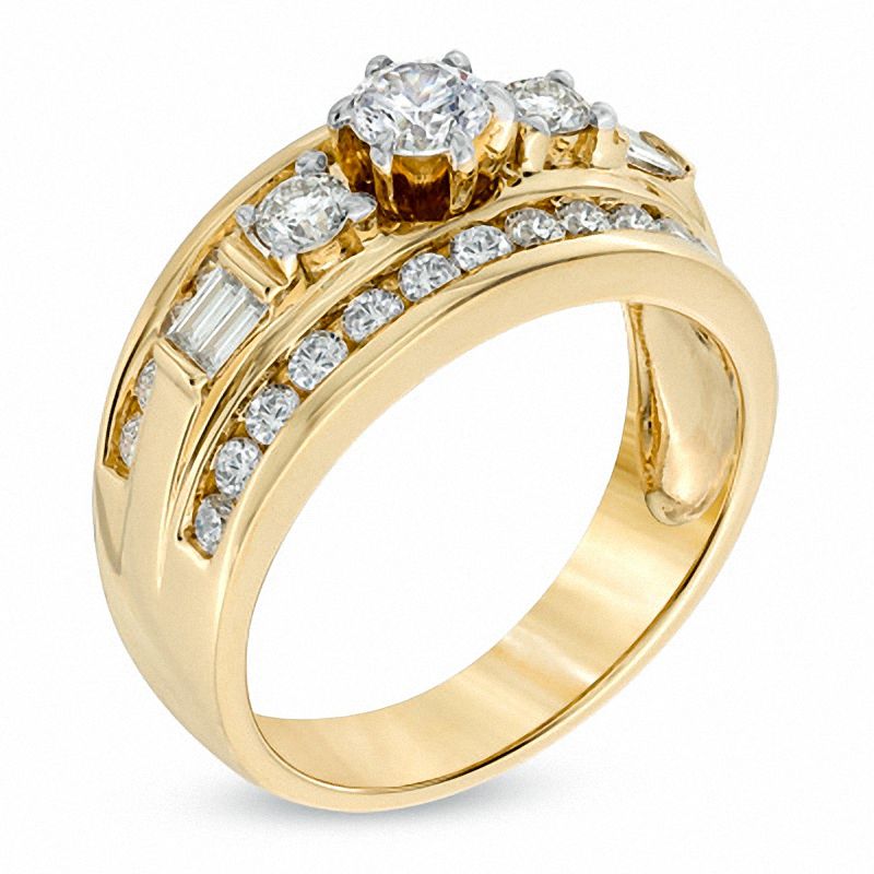 Main Image 2 of 1-1/4 CT. T.W. Baguette and Round Diamond Engagement Ring in 14K Gold