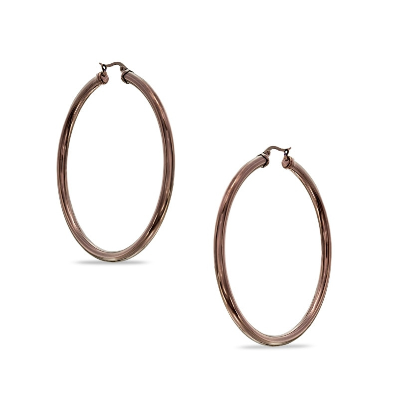 Main Image 1 of 60mm Tube Hoop Earrings in Brown IP Stainless Steel