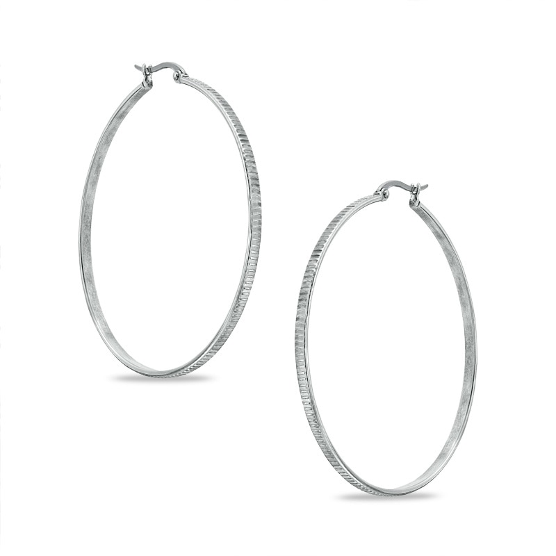 40mm Diamond-Cut Hoop Earrings in Stainless Steel