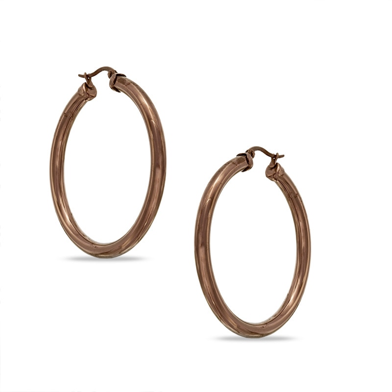 Main Image 1 of 40mm Tube Hoop Earrings in Brown IP Stainless Steel