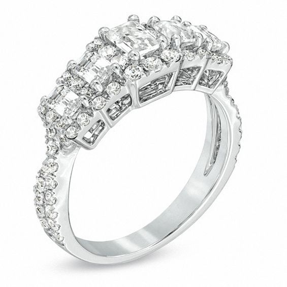 1-3/4 CT. T.w. Certified Emerald-Cut Diamond Five Stone Twist Ring in 14K White Gold (I/I1)