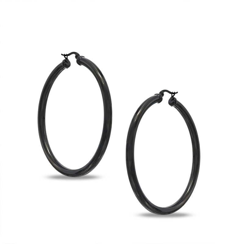 Main Image 1 of 50mm Tube Hoop Earrings in Black IP Stainless Steel