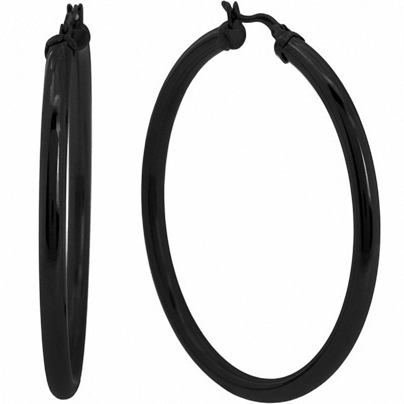 40mm Tube Hoop Earrings in Black IP Stainless Steel