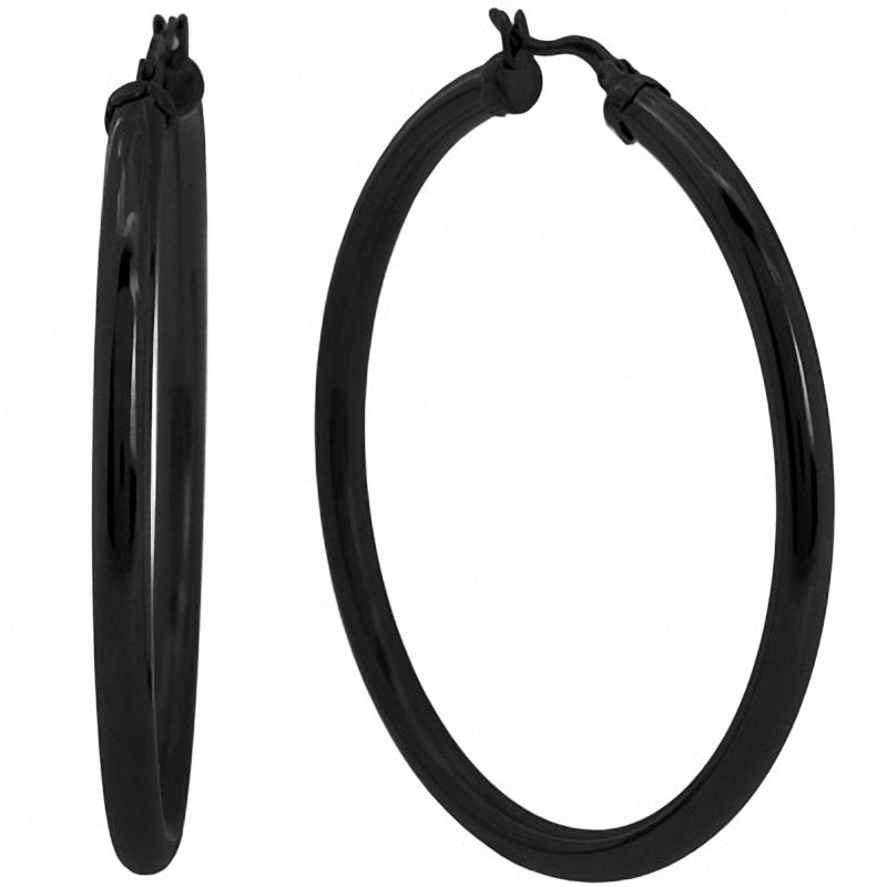 40mm Tube Hoop Earrings in Black IP Stainless Steel