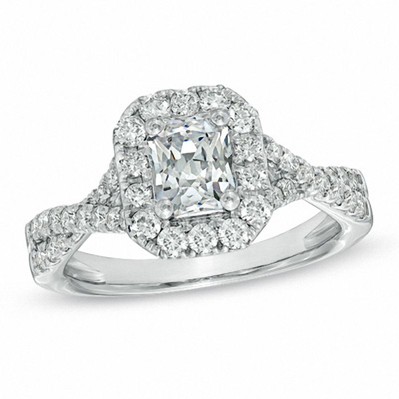 Main Image 1 of 1-3/4 CT. T.W. Certified Radiant-Cut Diamond Frame Engagement Ring in 14K White Gold (I/I1)