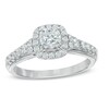 Thumbnail Image 1 of 1 CT. T.W. Certified Cushion-Cut Diamond Frame Engagement Ring in 14K White Gold (I/I1)