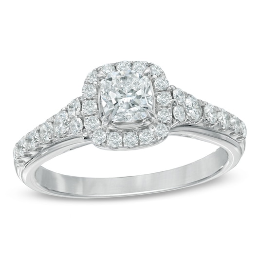 1 CT. T.w. Certified Cushion-Cut Diamond Frame Engagement Ring in 14K White Gold (I/I1)