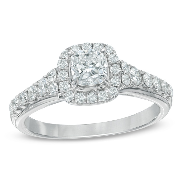 Main Image 1 of 1 CT. T.W. Certified Cushion-Cut Diamond Frame Engagement Ring in 14K White Gold (I/I1)