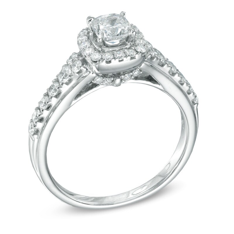 Main Image 2 of 1 CT. T.W. Certified Cushion-Cut Diamond Frame Engagement Ring in 14K White Gold (I/I1)