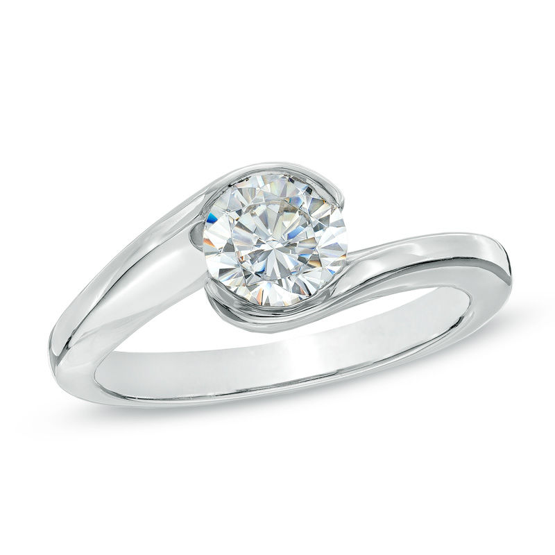 Main Image 1 of 5/8 CT. Certified Diamond Solitaire Half Bezel Engagement Ring in 14K White Gold (J/I1)