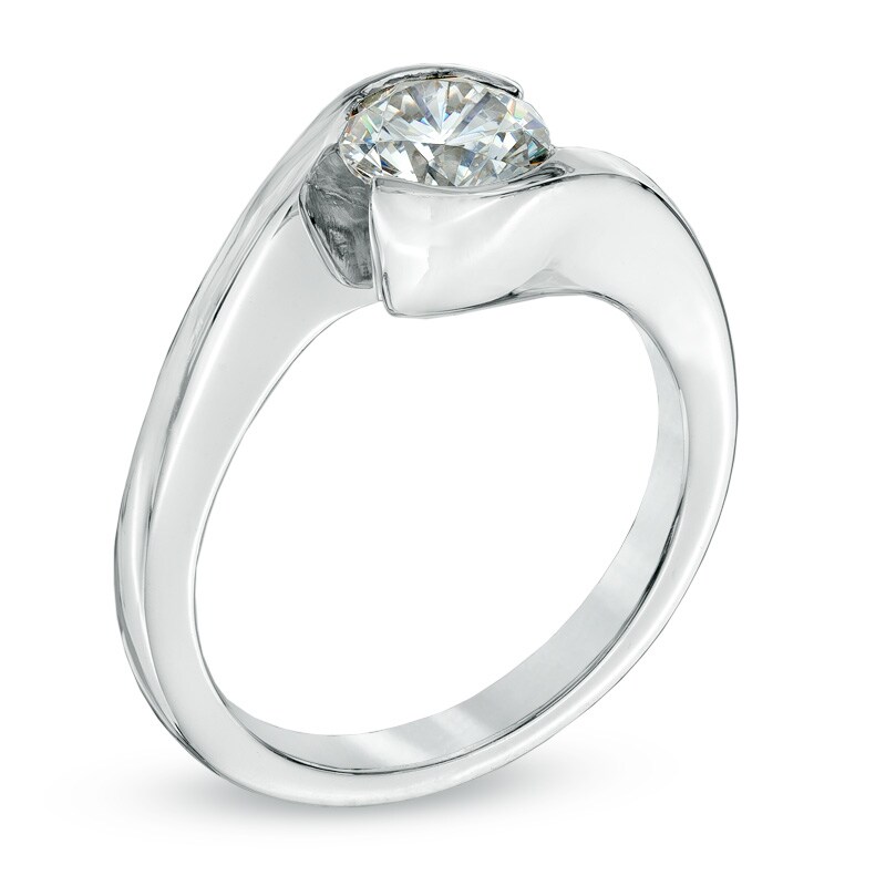 Main Image 2 of 5/8 CT. Certified Diamond Solitaire Half Bezel Engagement Ring in 14K White Gold (J/I1)