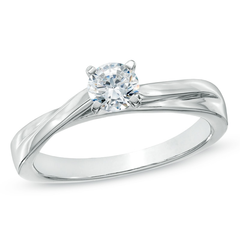 Main Image 1 of 1/2 CT. Certified Diamond Solitaire Twist Shank Engagement Ring in 14K White Gold (J/I1)