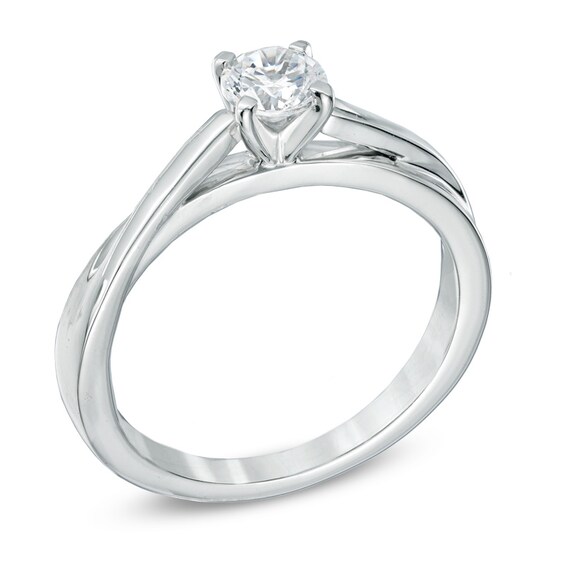 1/2 CT. Certified Diamond Solitaire Twist Shank Engagement Ring in 14K White Gold (J/I1)