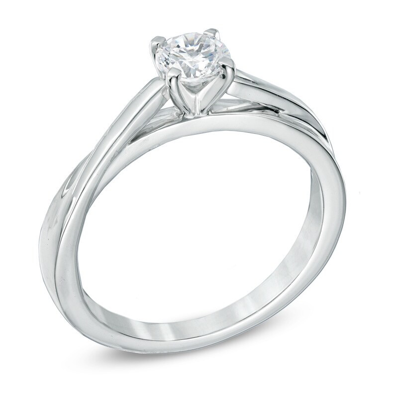 Main Image 2 of 1/2 CT. Certified Diamond Solitaire Twist Shank Engagement Ring in 14K White Gold (J/I1)