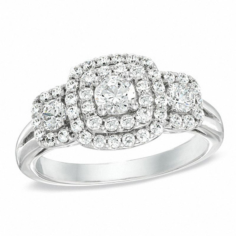 Main Image 1 of 1 CT. T.W. Diamond Double Frame Three Stone Ring in 10K White Gold