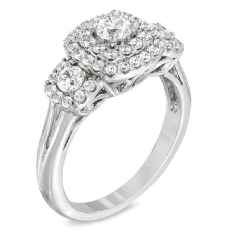 Main Image 2 of 1 CT. T.W. Diamond Double Frame Three Stone Ring in 10K White Gold