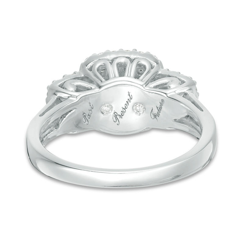 Main Image 4 of 1 CT. T.W. Diamond Double Frame Three Stone Ring in 10K White Gold