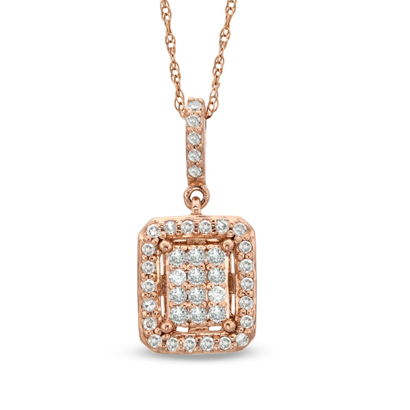 Main Image 1 of 1/4 CT. T.W. Composite Diamond Rectangular Frame Pendant in 10K Rose Gold