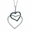 Thumbnail Image 1 of 1/4 CT. T.W. Enhanced Blue and White Diamond Double Heart Pendant in 10K White Gold