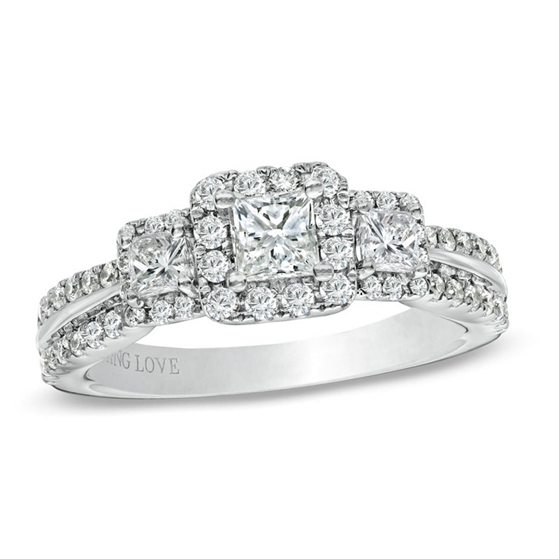 Main Image 1 of Vera Wang Love Collection 1 CT. T.W. Princess-Cut Diamond Three Stone Engagement Ring in 14K White Gold