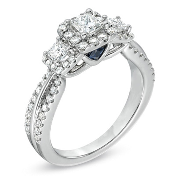 Vera Wang Love Collection 1 CT. T.w. Princess-Cut Diamond Three Stone Engagement Ring 14K White Gold