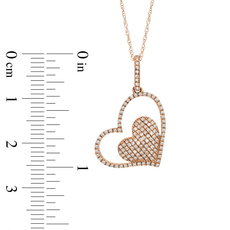 Main Image 2 of 1/3 CT. T.W. Diamond Tilted Double Heart Pendant in 10K Rose Gold