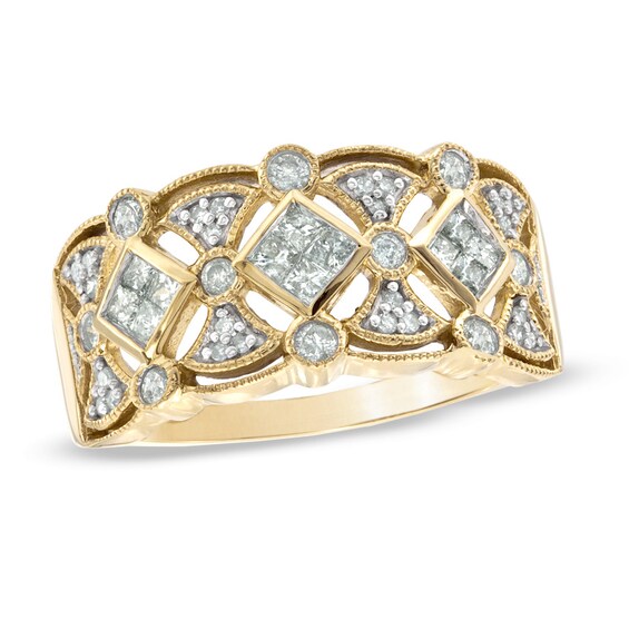 1/2 CT. T.w. Princess-Cut Quad Diamond Vintage-Style Band in 10K Gold